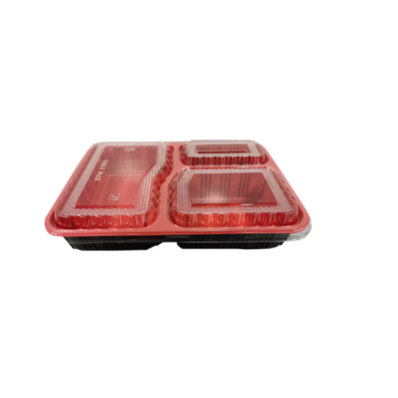 Microwave Safe Takeaway Plastic Red and Black 2/3 Compartment Meal Prep Food Container with Lid
