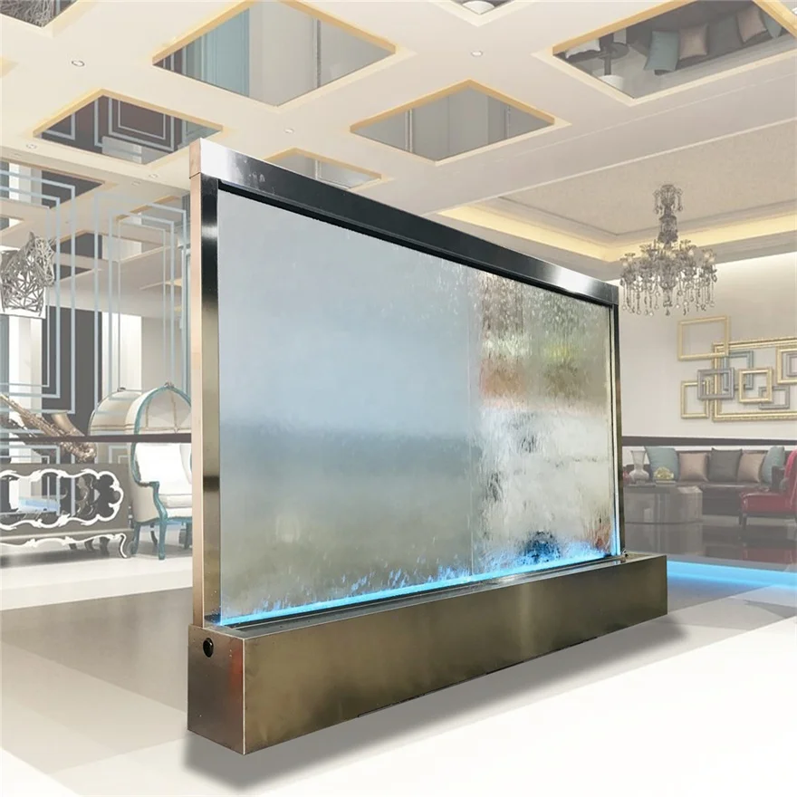 Customized wall water fountain indoor waterfall led waterfall screen hot sale tempered glass wall waterfall