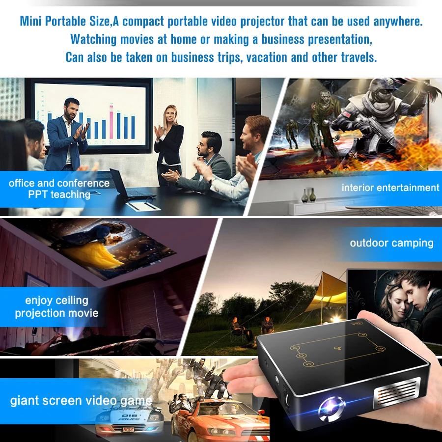 C9 Plus портативный мини смарт-проектор 4K Android 7 1 WiFi DLP поддержка 1080p с батареей 150 Ansi-люмен