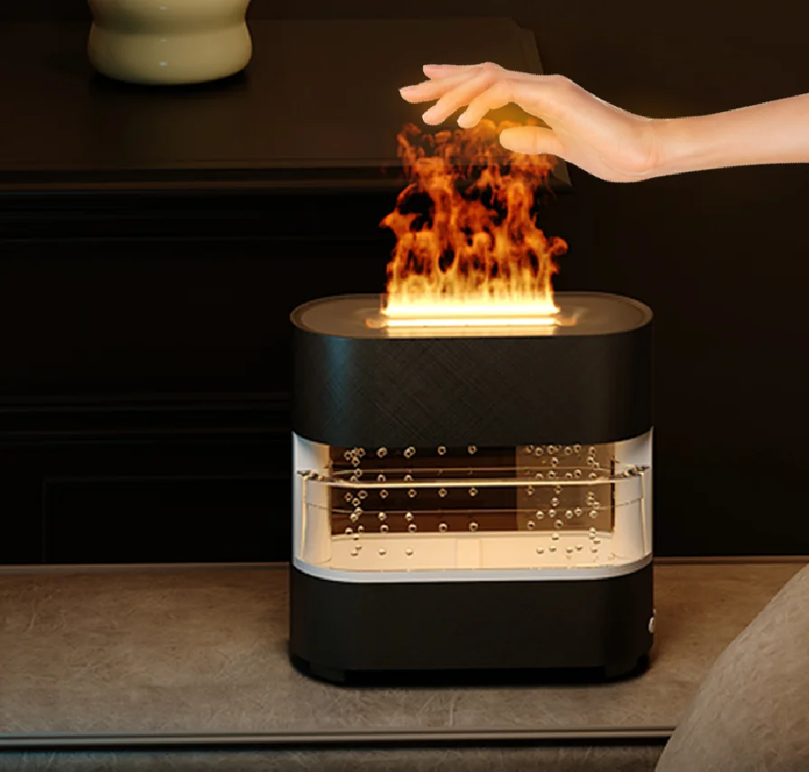 new arrivals 2024 electronic gadgets fireplace shape rain drop 3D led flame essential oil diffuser cool mist humidifier diffuser