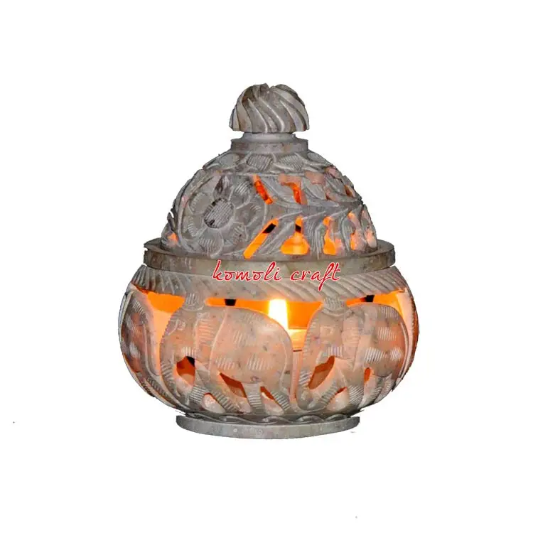 Handmade soap stone carving tea light holder, natural stone candle holder soapstone candle holder