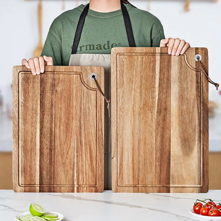 Оптовая продажа Заводская индивидуальная кухонная Толстая деревянная разделочная доска из дерева акации