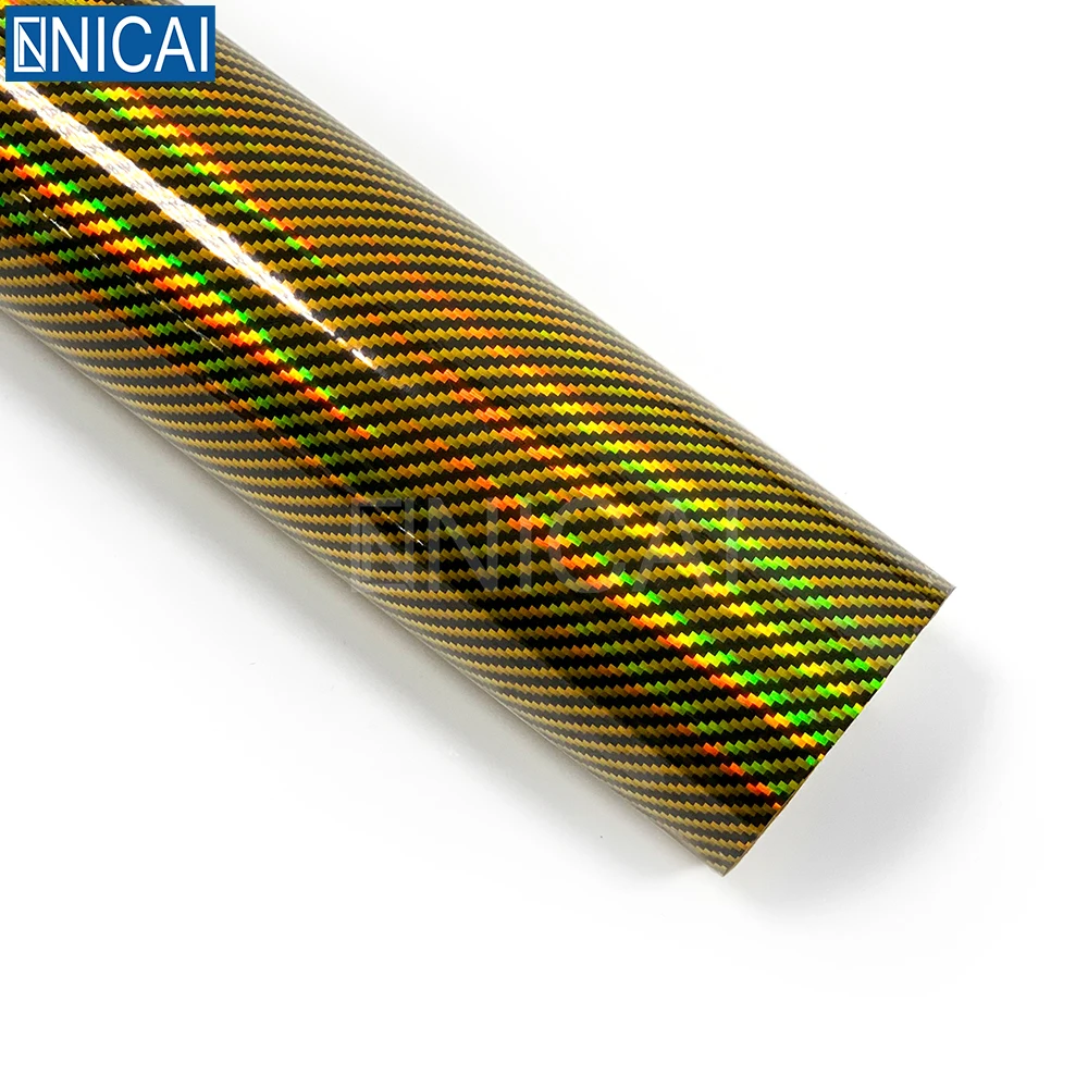 Premium Air Bubble Free High Glossy Vinyl 2D Carbon Fiber Laser Sliver Gloden Body Sticker Car  Sliver Gold For Car Wrap