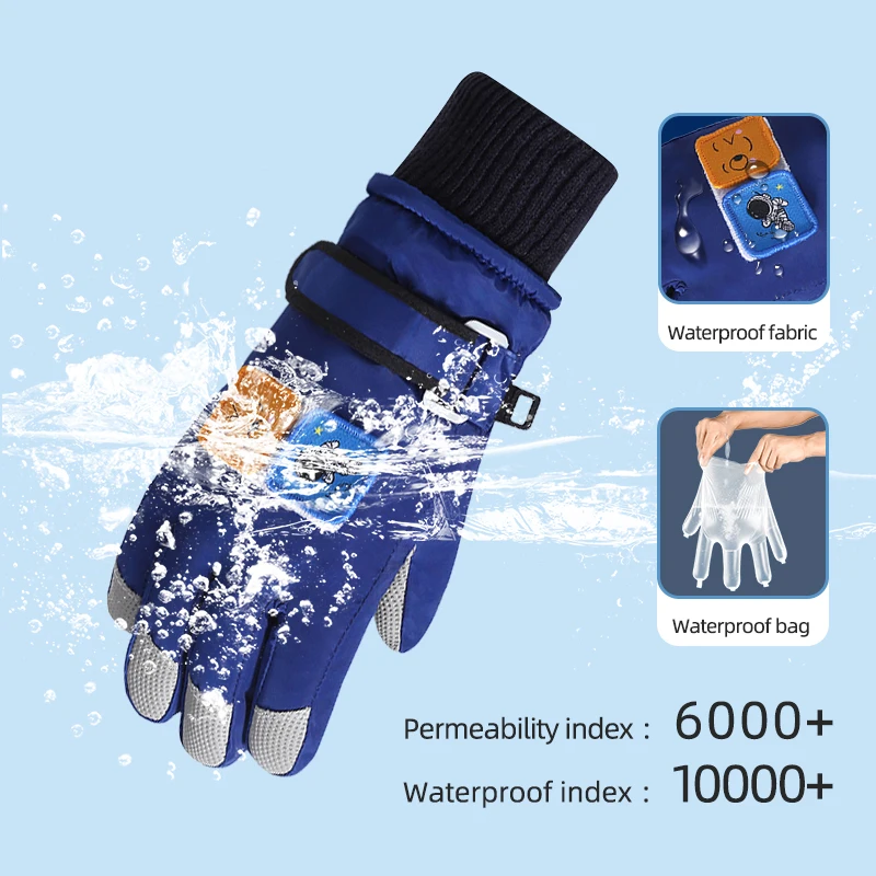 Kids Children Ski Gloves Waterproof Thicken Lined Fleece Warm Full Fingers Winter Snow Gloves Anti-Slip Sports Windproof Gloves