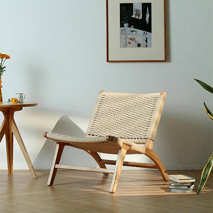 Factory Outlet High Quality Solid Ash Wood Lounge Sofa Chair For Living Room Coffee Shop Rattan Armchair With Paper Rope Woven