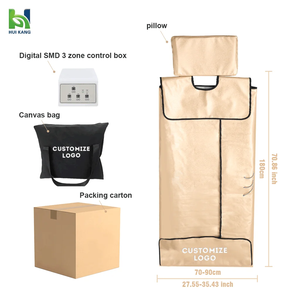 3 Heating Zone 180pcs Black Bian Stone Velcroes Far Infrared Slimming Sauna Blanket For Weight Loss And Detox