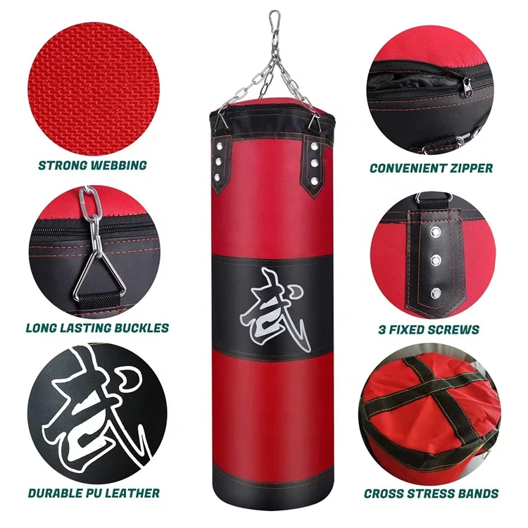 Wellshow Sport Hanging Punching Bag Set UNFILLED Heavy Boxing Kickboxing Bag Punching Bag Hangers for Adults Kids