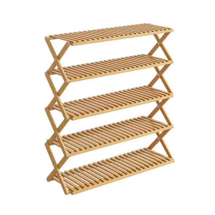 Multiple Specifications 6 Tiers Folding Bamboo Shoe Standing Plant Shelves Shoe Rack