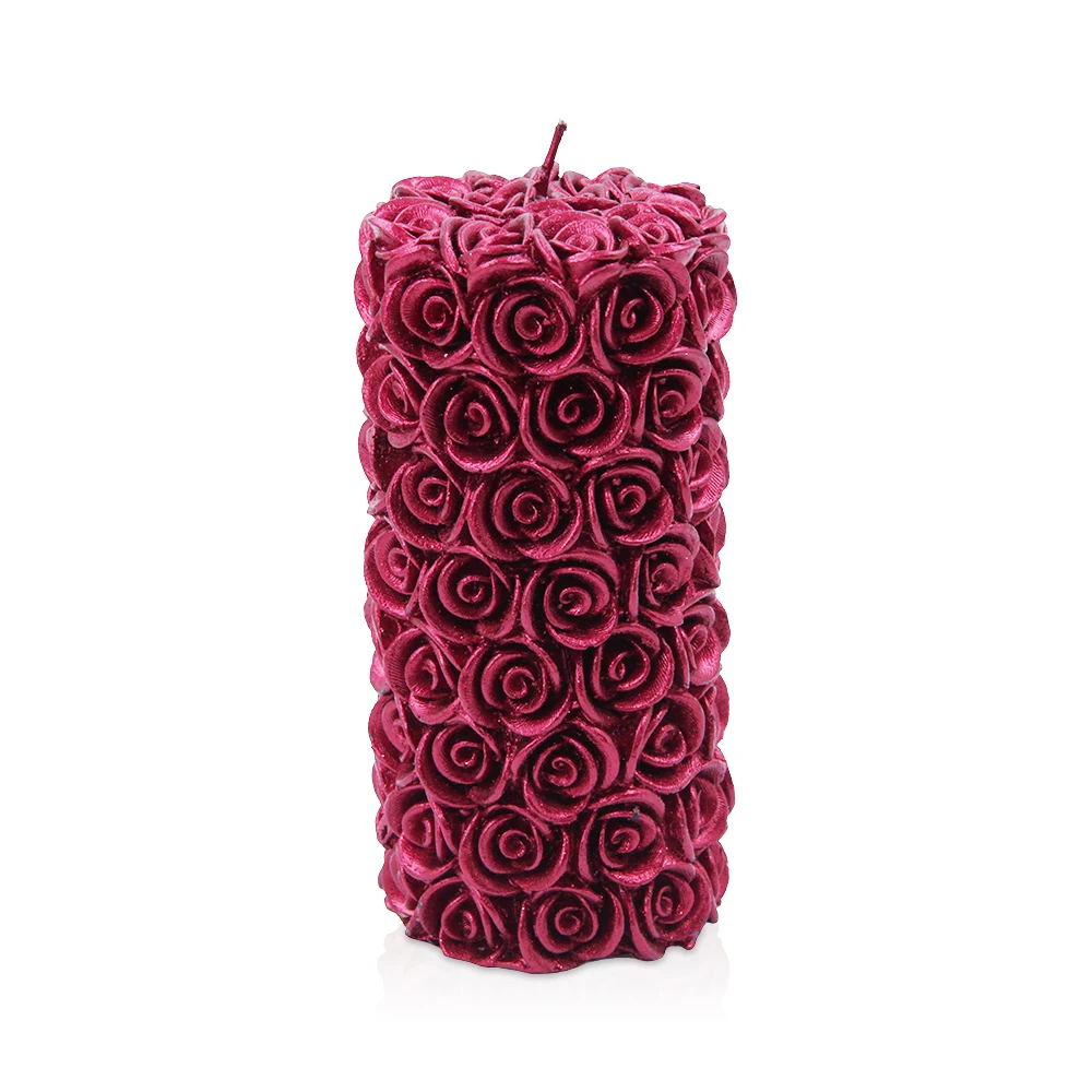 Customised handmade paraffin luxury red rose pillar candle