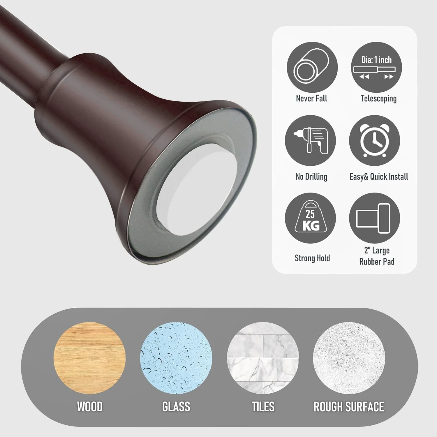 42-72 Inch Bronze Anti-Rust Spring Loaded Bathroom Shower Curtain Rod