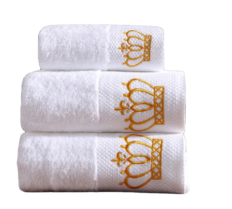 China Alibaba Supplier Custom Logo 100% Cotton Terry Dobby White Embroidery Hotel Bath Towel Set