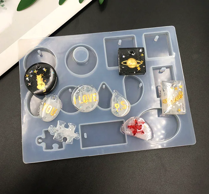 High quality 12 cells epoxy resin DIY oval stone pendant silicone mold food for silicone multishaped resin jewelry mold set