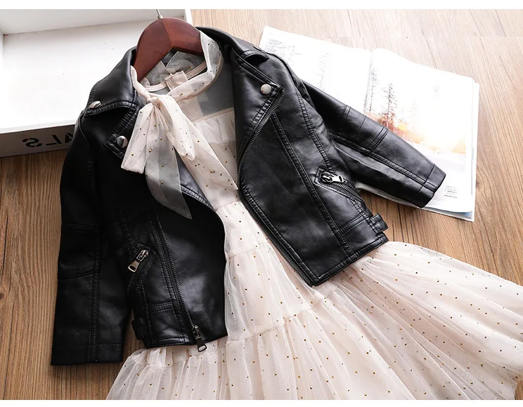 2019 autumn and winter clothing new boy neutral cool motorcycle kids children PU black coat girls leather jacket