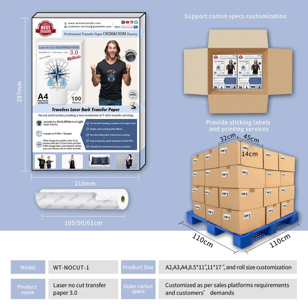 Professional manufacturer laser dark no cut transfer paper for T-shirts