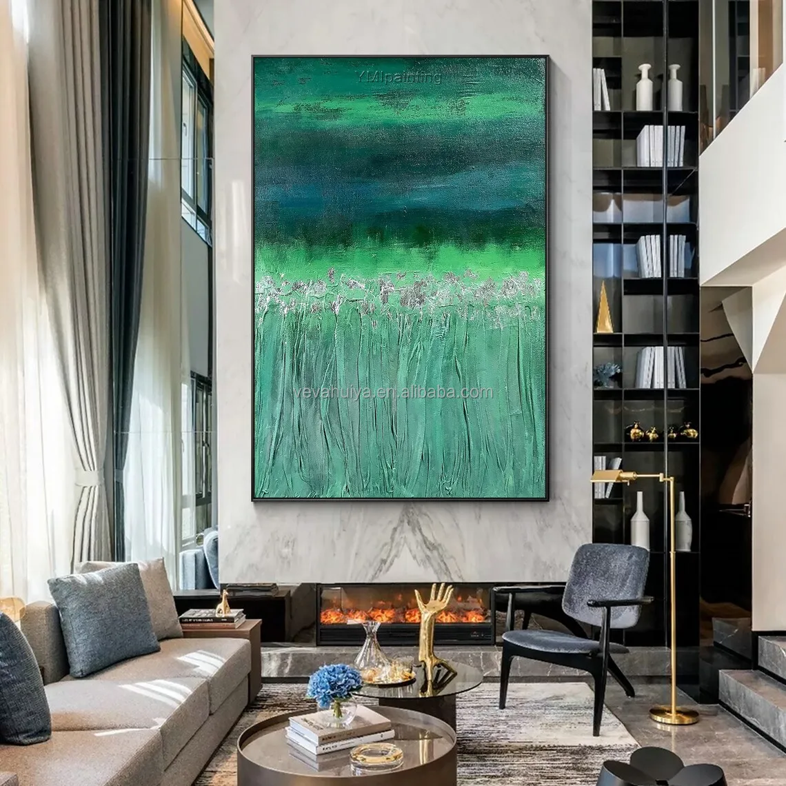 Abstract Painting - Abstract Wall art tree Green  canvas Painting Winter Art artwork Heavy Textured by OTO