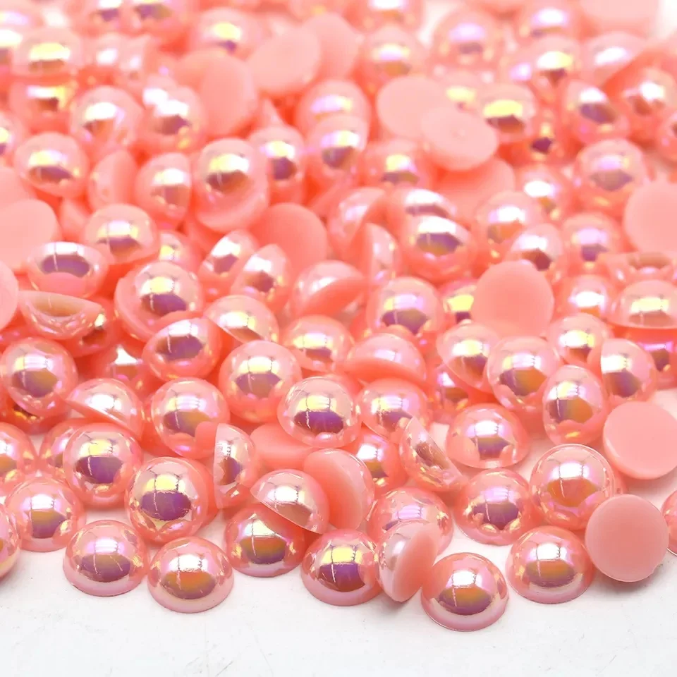 Wholesale Factory Price 6 mm Red AB Plastic Half Round Pearls Rhinestones For Clothing Decoration
