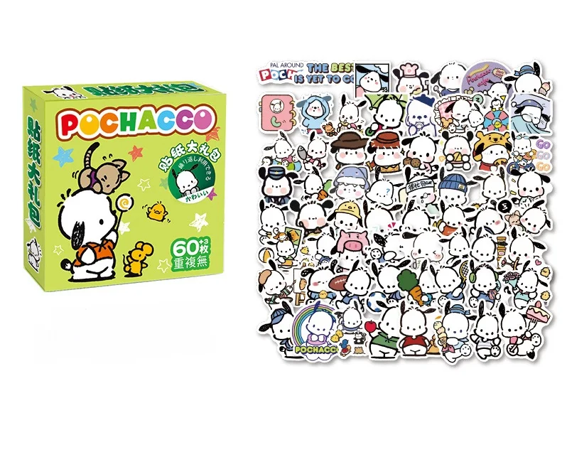 DHF 60 Pieces Sanrioed Cute Stickers,Kulomigu Cartoon Stickers,Jade Laurel Dog Pacha Dog Stickers