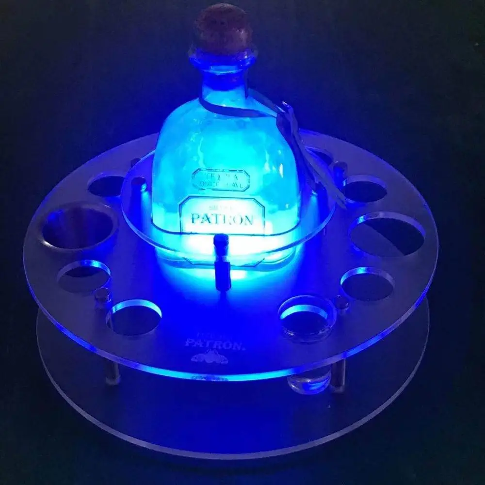 Tequila Patron Tray Rechargeable wireless Round LED serving tray  for Party Night Club Lounge Bar