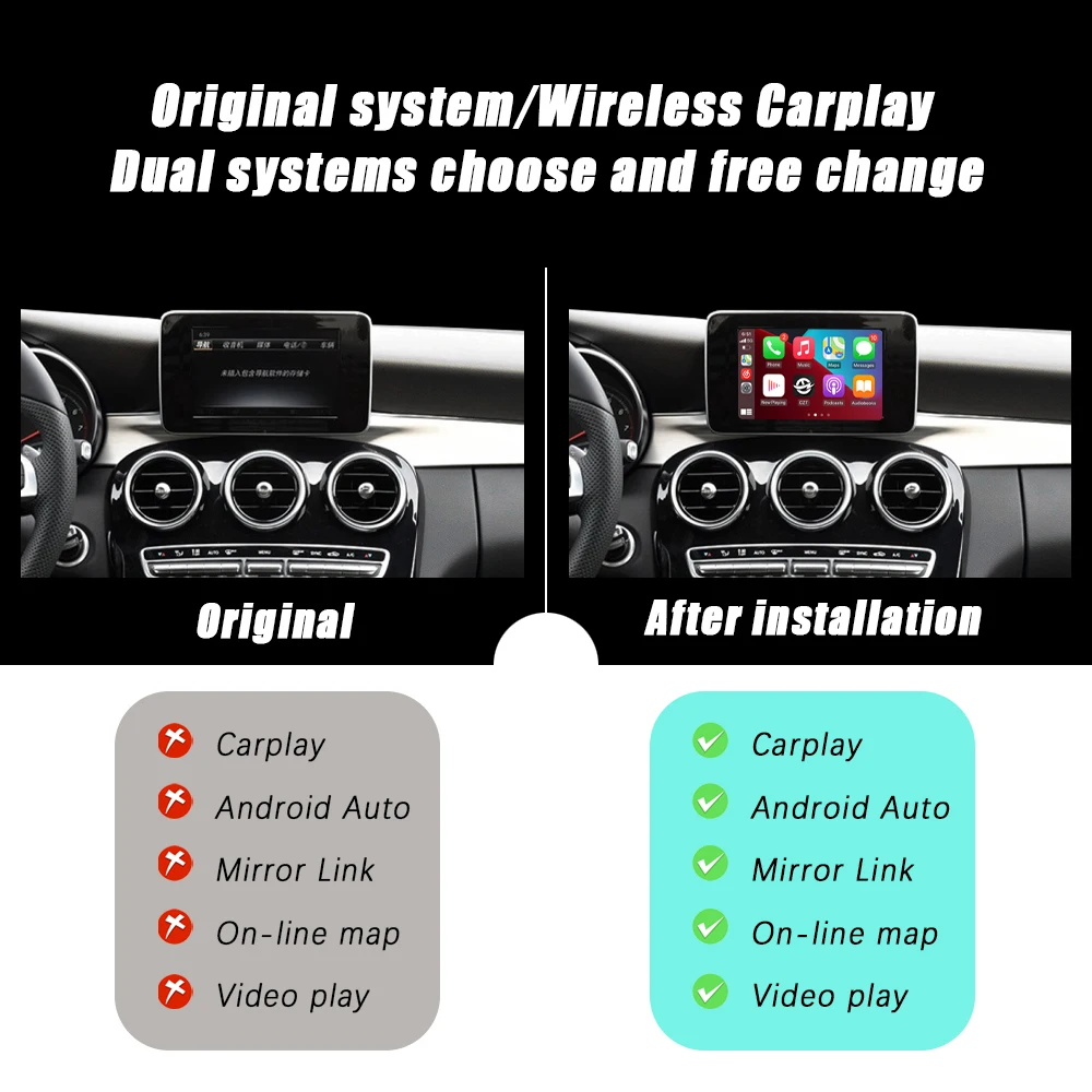 CZT-AUTO Wireless CarPlay Android Auto For Mercedes Benz C NTG 5.0 2015-2018 With Mirror Link Plug And Play Radio
