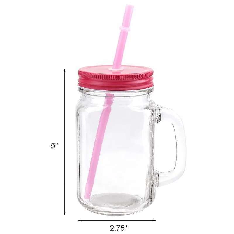 Factory Irect 16oz Clear Round Empty Glass Mason Jar Cup and Mug with Handle