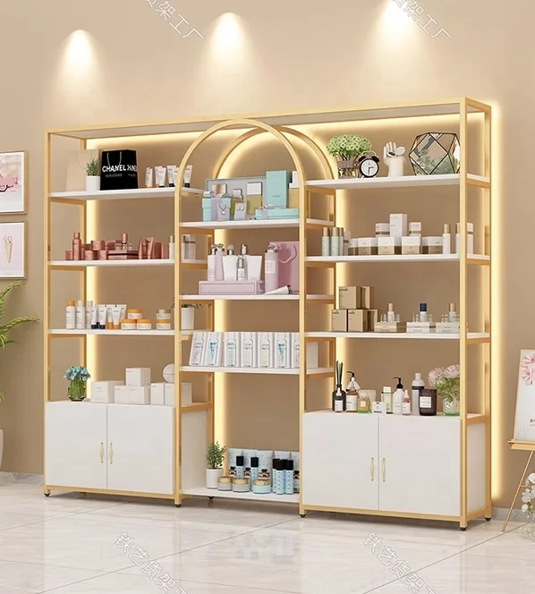 Hot Sales Nail Oil Glue Cosmetics FMCG Multi-layer Shelf Gold Black and White Iron Art For Beauty Salon Retail Store Super
