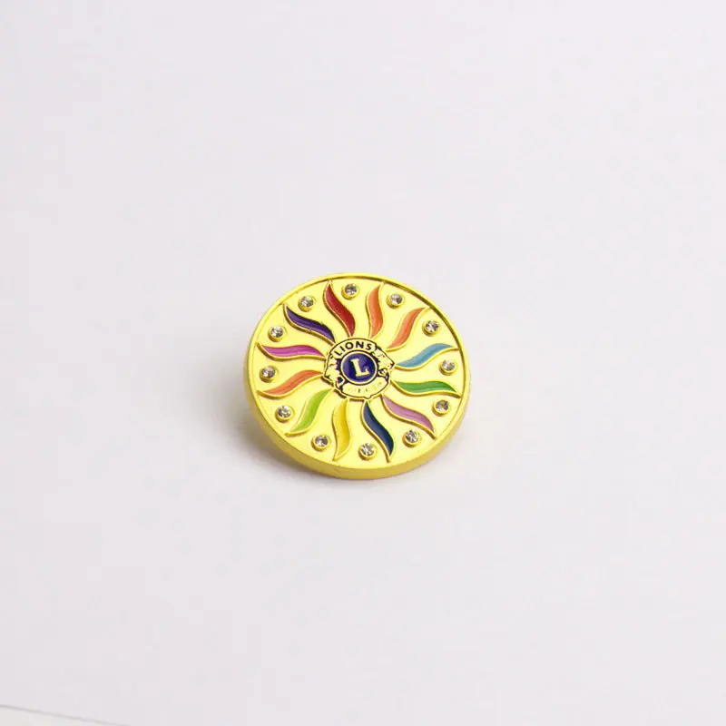 Lions club SOS lapel pin gold badge, gold plated lapel pin maker with stone