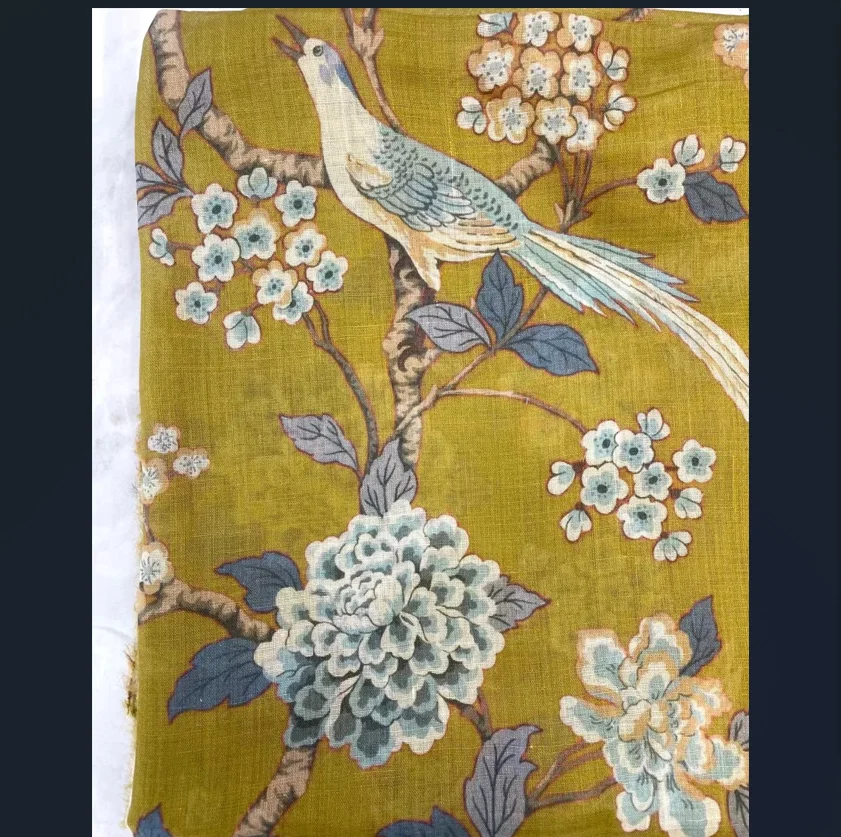 French pure linen fabric with stone washing or printing for wholesale