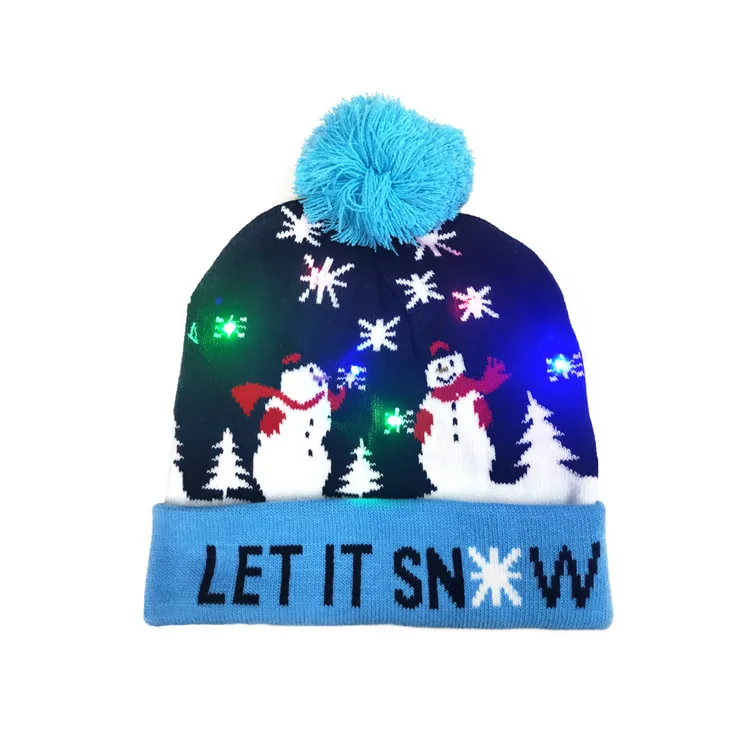 Wholesale Christmas Hats Handmade knitted hat band with ball LED colorful dazzle lights adult children Christmas Decoration