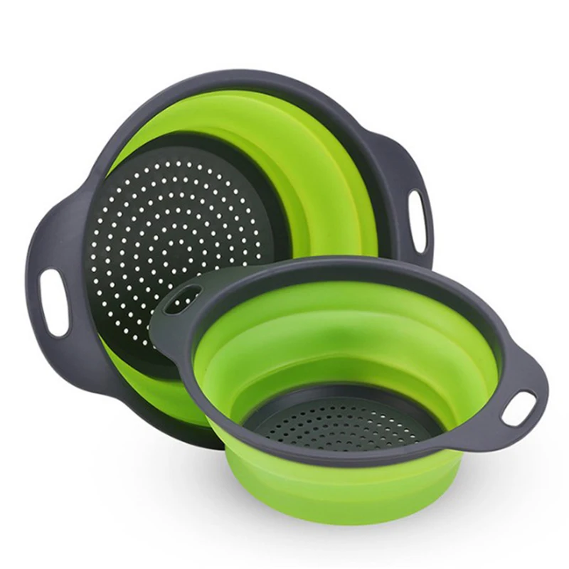 Round Folding Vegetable Kitchen Silicone Strainer Basket Collapsible Colander