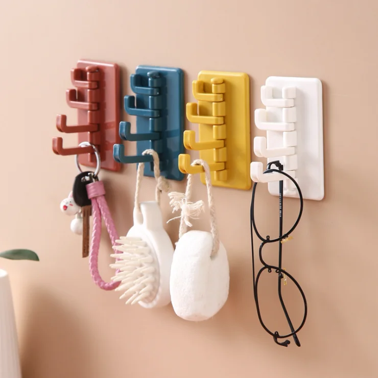 Cheap Plastic Wall-mounted Punch-free 4 in 1 Creative Rotating Hook