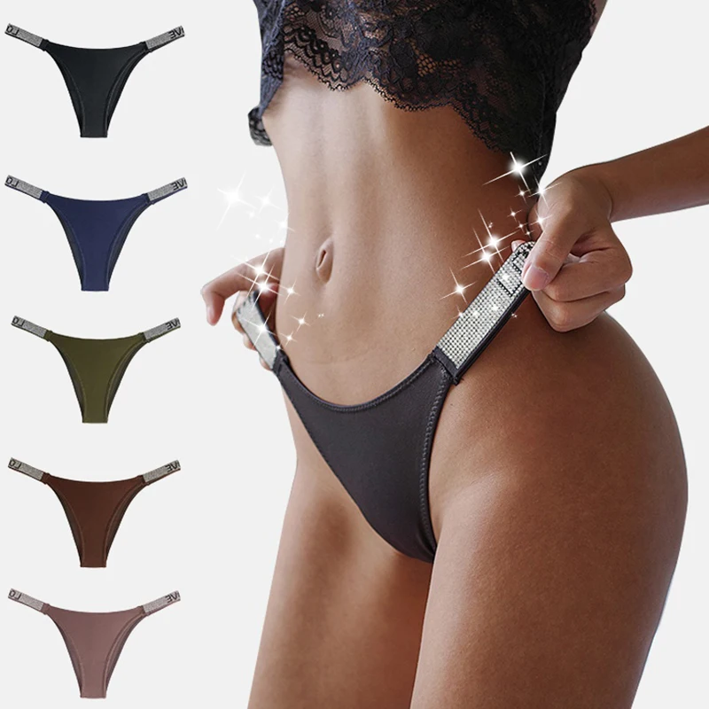 High Quality of The custom Love Letter Glitter G string Seamless Thong Womens Rhinestone Panties Sexy Tanga