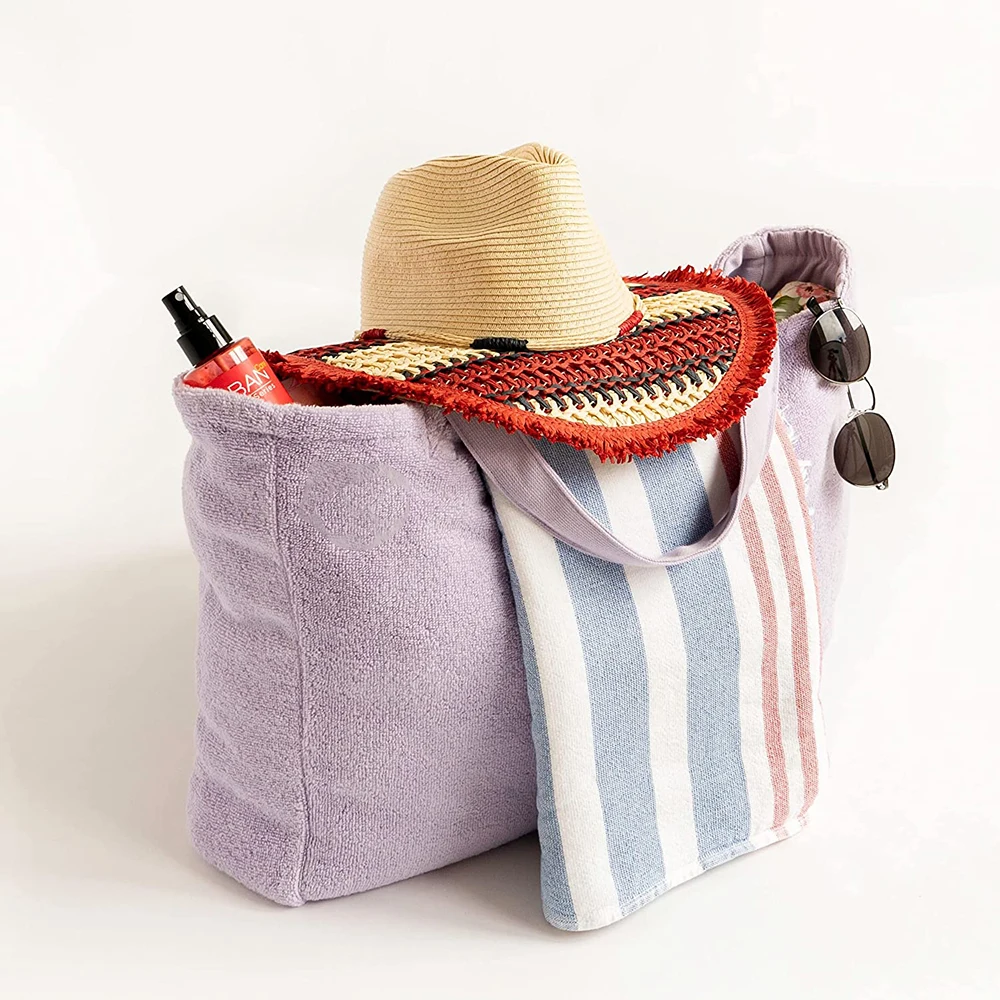 reversible totes Handbag Terry Towel bag Beach bag Large Capacity Custom Logo terry cloth toweling tote bag