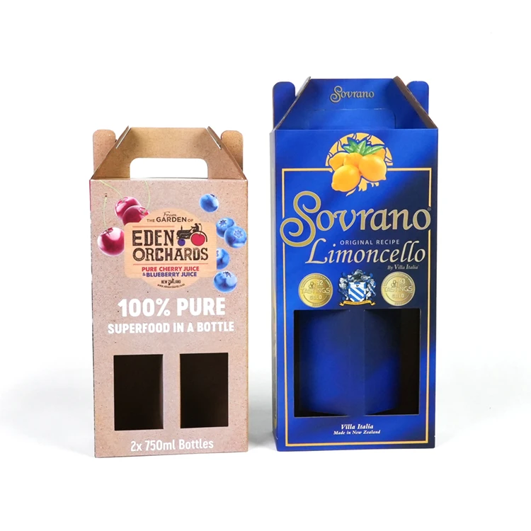 Custom Corrugated Wine Box with Handle Handled Whisky Beverage Gift Boxes Vodka & Champagne Packaging Boxes
