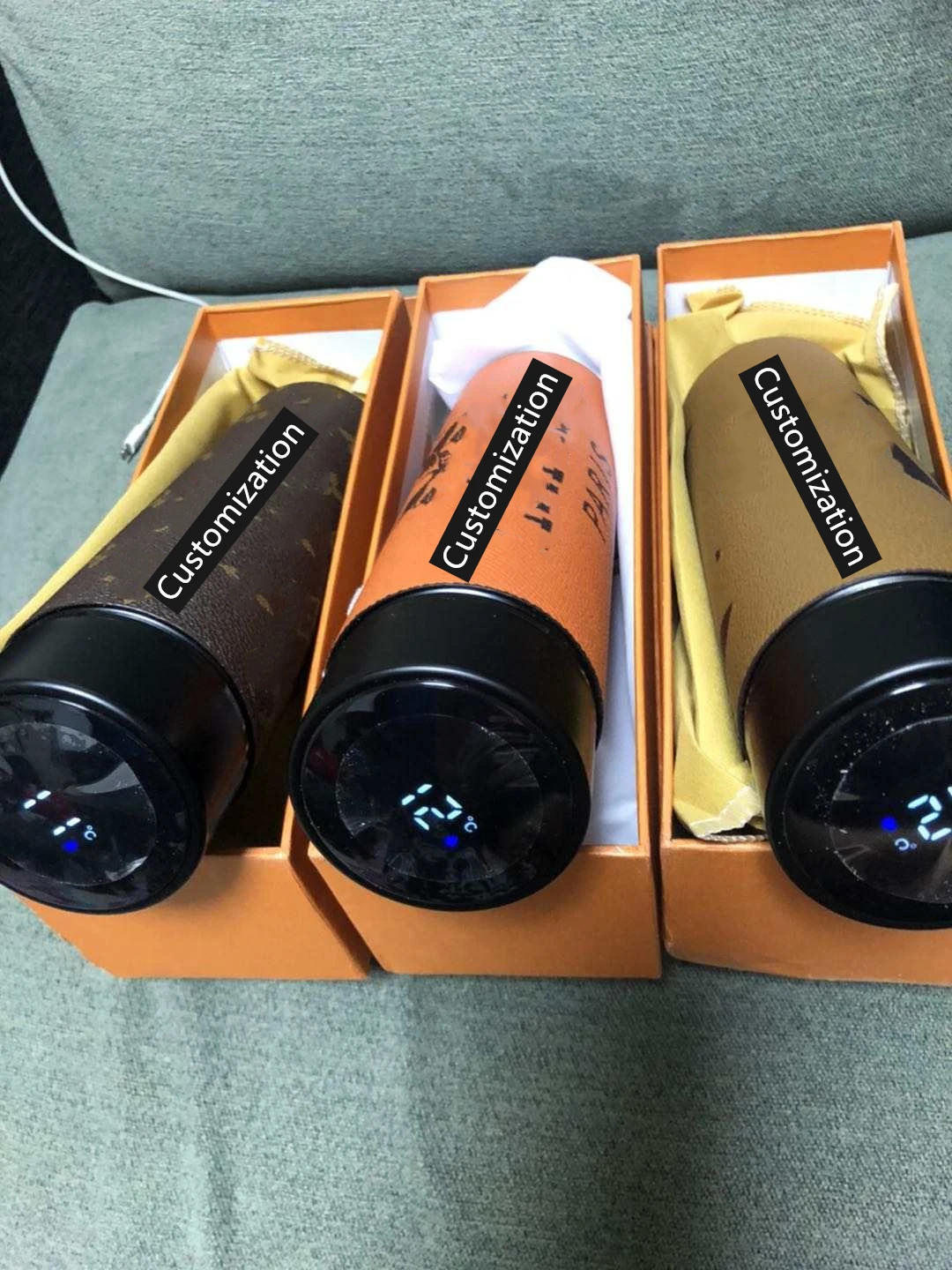 Персонализированная светодиодная бутылка для воды из нержавеющей стали, вакуумная