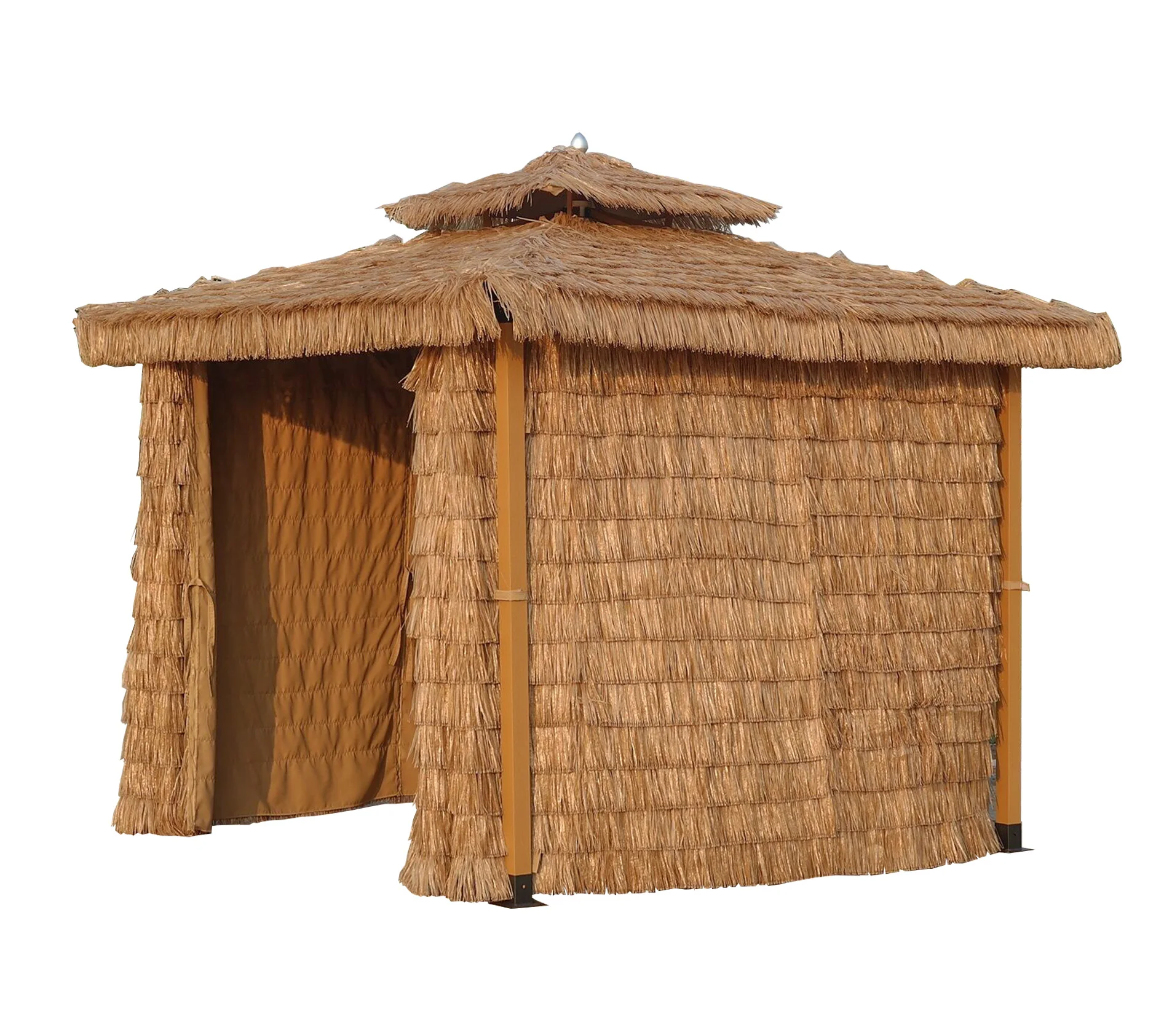Tourist attraction outdoor beach straw tent gazebo metal frame 13x13 ft garden pavilion for sale