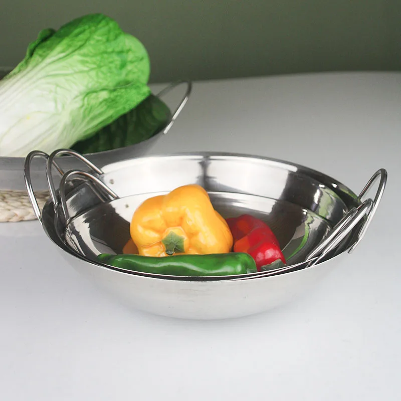 Hotel Kitchen Stainless Steel Seadfood Paella Pan For Cooking Frying Wok Pan