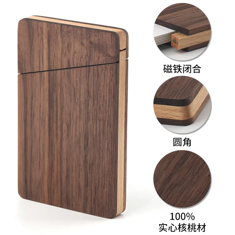 Black Walnut Portable Wooden Business Card Box, Business Gift Card Holder, Ultra Thin Business Card Box with Engraving Features