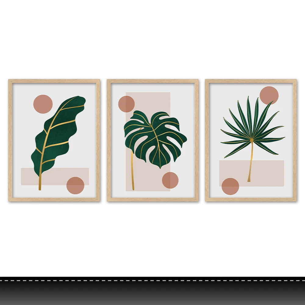 Nordic Living Room Decoration Painting Plant Flower Triptych Luxury Abstract Painting Canvas Wall Art Printing