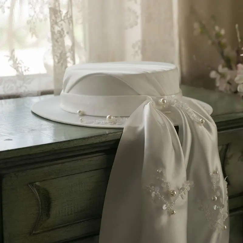 2021 Bride Wedding Dress French Style English Satin Elegant Hat Women Ladies Retro Hat Retro Banquet Photo Studio Accessories