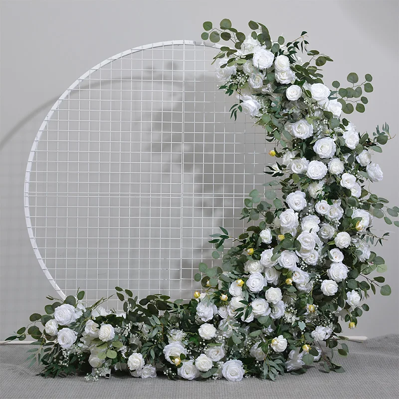Event Wedding Hall Decoration Flowers Artificial White Rose Flower Stand Ornament Flower Arrangements Wedding Arch Backdrop