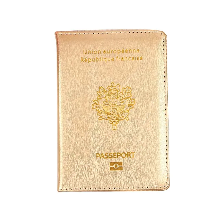 2023 Wholesale France Passport Holder Cover Multi 8 Colors Gold Foiled Debossed Shinny Leather Passport Case PU Passport Holder