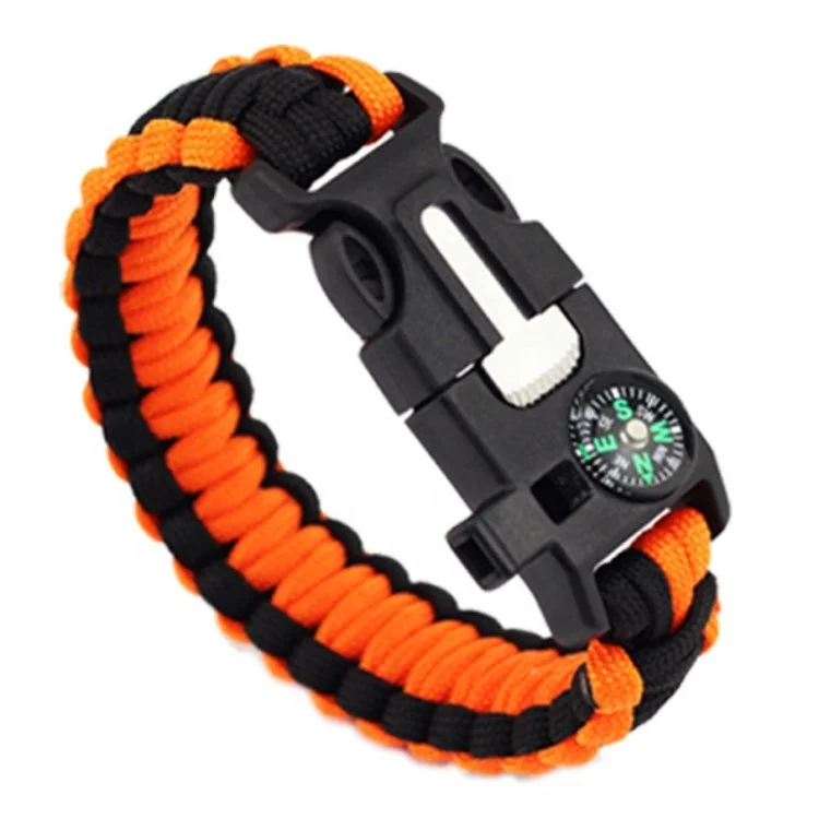 Bracelet Survival Gear Kit with Embedded Compass Fire Starter Emergency Knife & Whistle Survival Bracelet