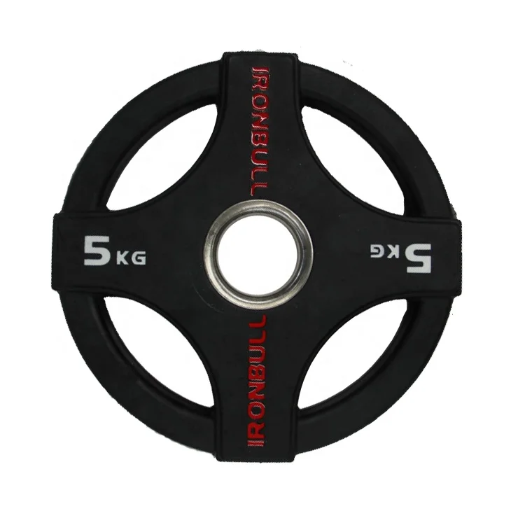 Factory cheap rubber barbell weight plate with red  ironbull logo