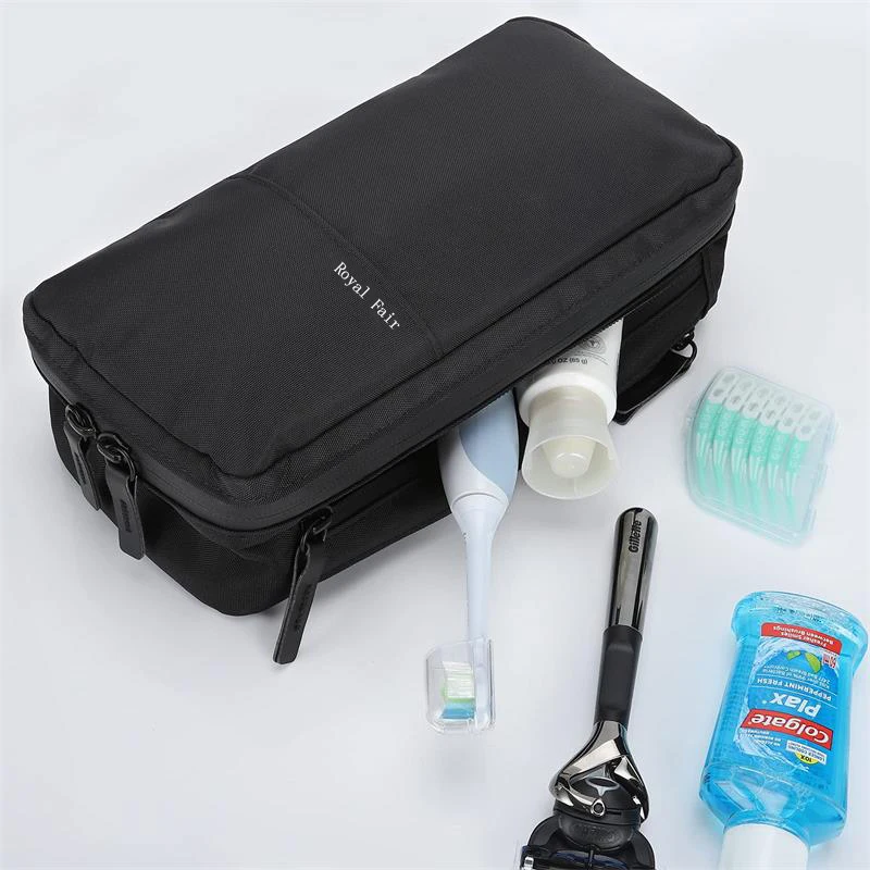 Custom Compact Mens Toiletry Travel Bag Hanging Mens Dopp Kit bag for Travel Waterproof  Wash Pouch Black