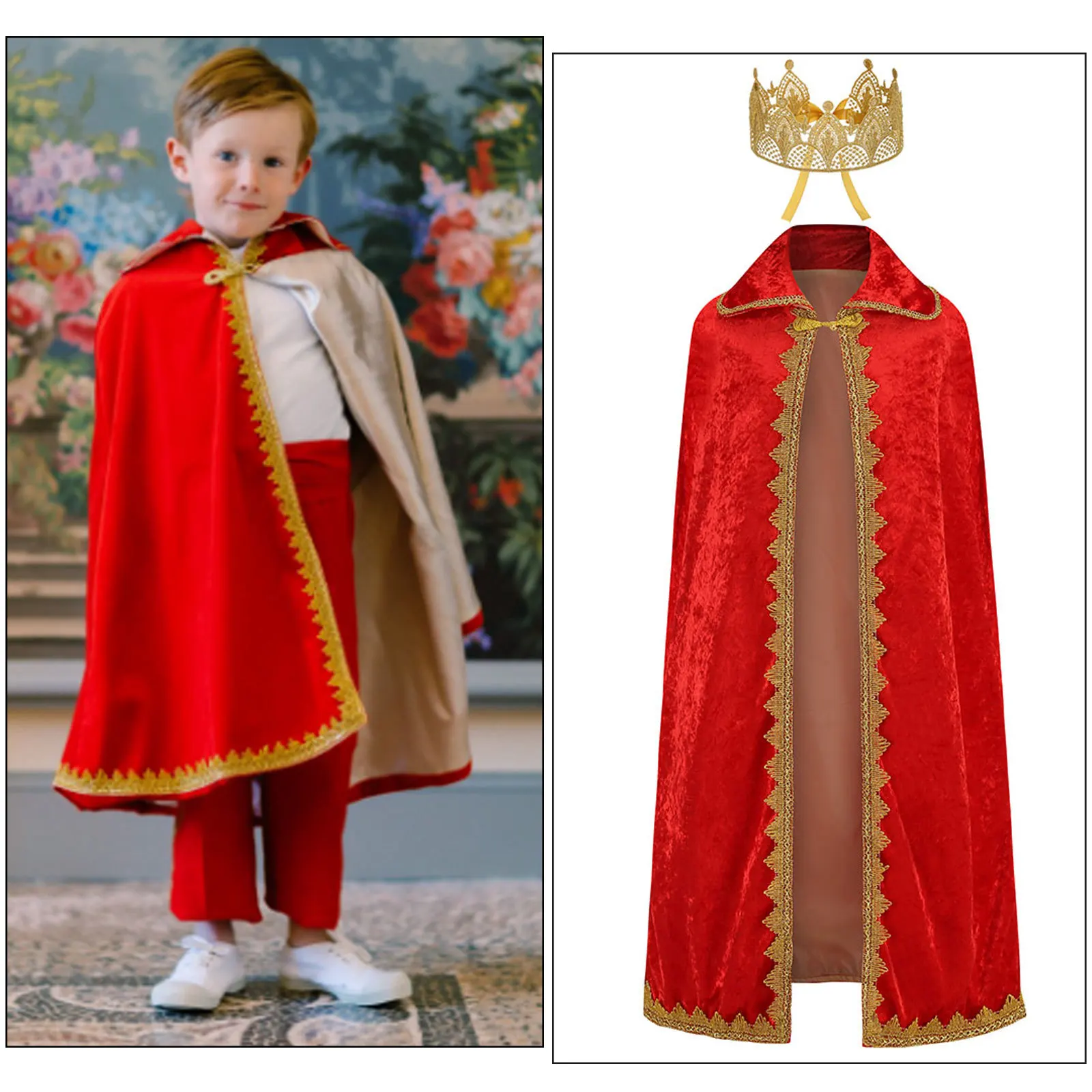 Wholesales Fancy Kids Prince King Cosplay Costumes Cloak For Children Halloween Costume Cape crown Scepter