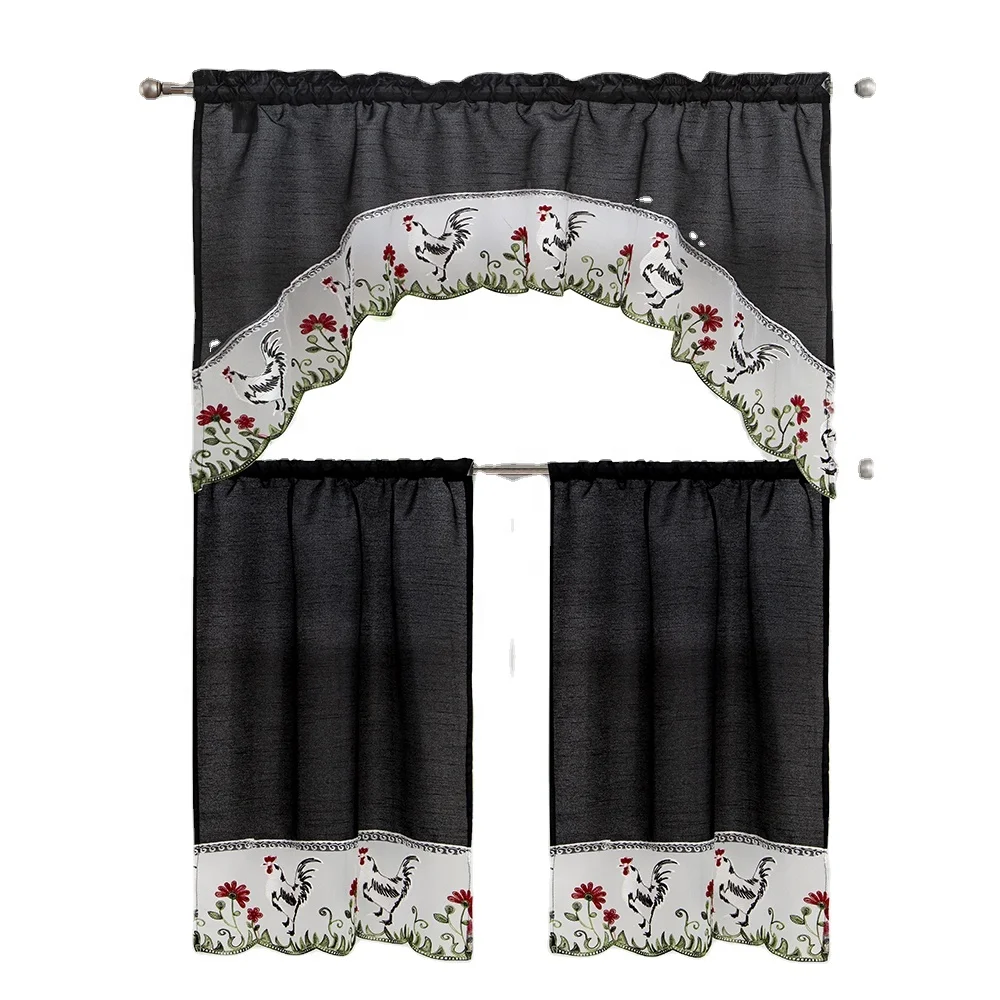 Rod pocket kitchen curtain swag valance and tiers set  Light Filtering Drapes for Kitchen