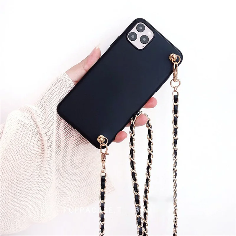 Black Leather Crossbody Lanyard Necklace Chain For Phone Case Cover Strap Long Mobile Phone Chains 120cm Phone Shoulder Strap