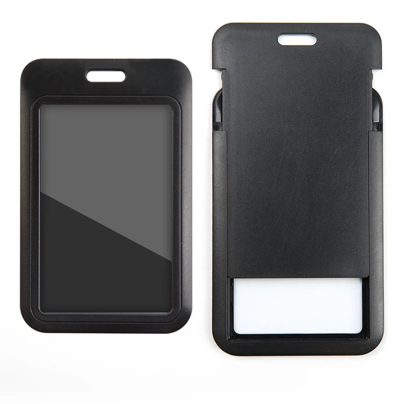 LOGO Sliding ID Badge Holder Hard Plastic Work Badge Sleeve for Office, School, Factory, ID Credit Cards, Proximity Key Cards