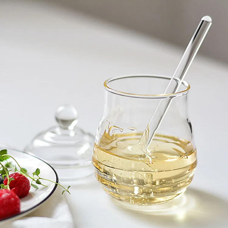 Handmade Glass honey jar honeycomb shape storge jar for the honey