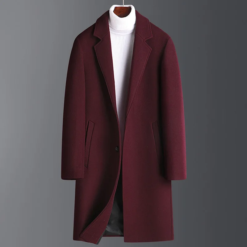 2684 Fashion Korean Design 2025 Men Middle Length Woolen Jackets Thick Winter Wool Coat With Pockets